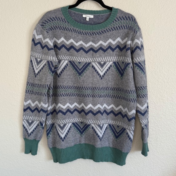 JODIFL Womens Large Gray Fair Isle Nordic Crewneck Sweater Grandpa - Picture 1 of 7